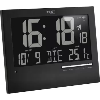 TFA 60.4508 Radio-Controlled Wall Clock, Silver Frame, White Dial, 30 cm Diameter, Silent Sweep
