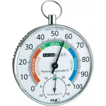 TFA Dostmann 45.2027 Analog Round Wall Thermometer, White, -30 to +50 °C, Battery-Free