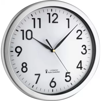 TFA Dostmann 60.3519.02 Corona Radio-Controlled Wall Clock, Silver Aluminium Frame, White Dial, 300 mm 60.010363