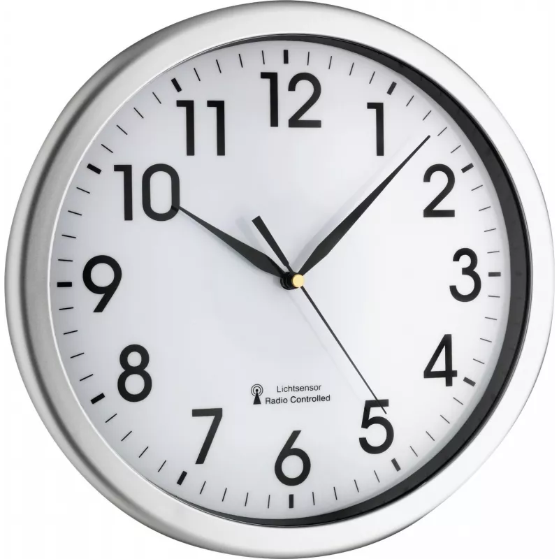 TFA Dostmann 60.3519.02 Corona Radio-Controlled Wall Clock, Silver Aluminium Frame, White Dial, 300 mm 60.010363