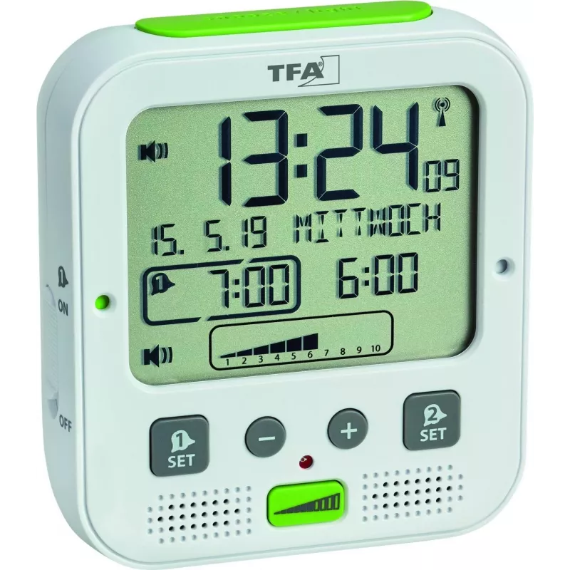 TFA Dostmann BOOM High-Performance Radio-Controlled Alarm Clock, Black 60.2538.02