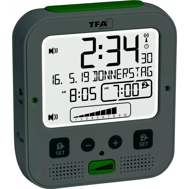 TFA Dostmann BOOM High-Performance Radio-Controlled Alarm Clock, Black 60.2538.02