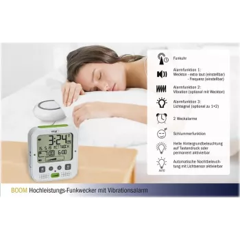 TFA Dostmann BOOM High-Performance Radio-Controlled Alarm Clock, Black 60.2538.02