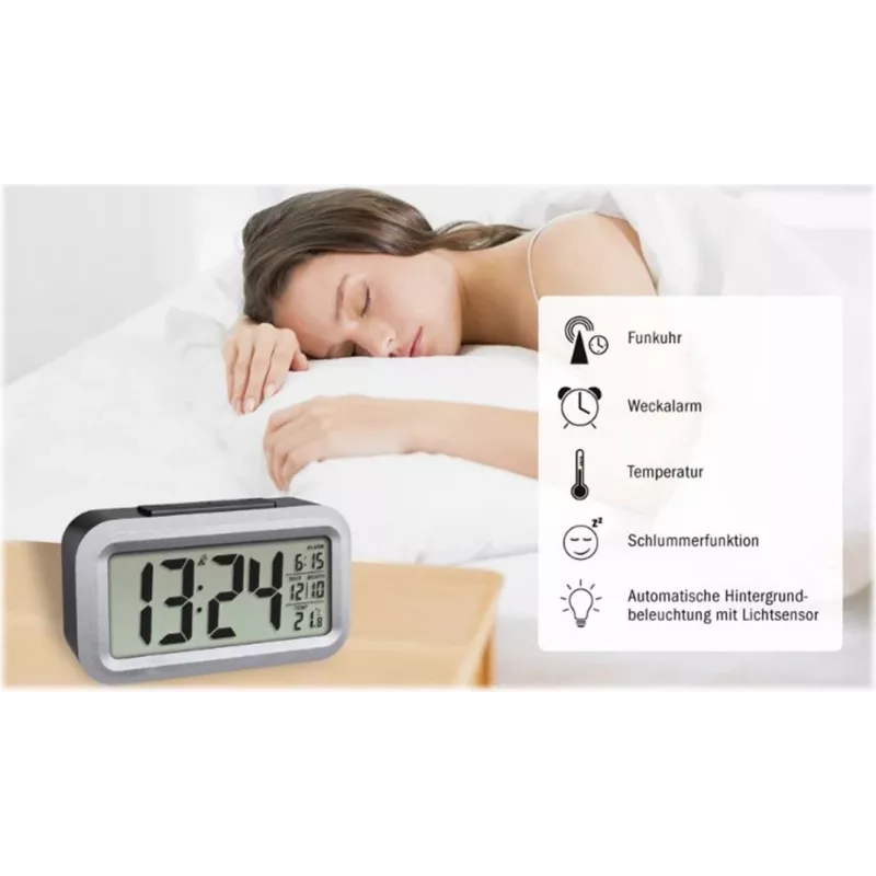 TFA Dostmann Lumio Plus Radio Alarm Clock Black/Silver