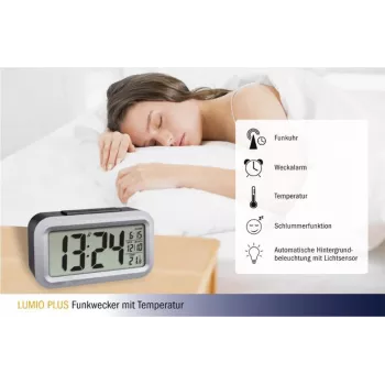 TFA Dostmann Lumio Plus Radio Alarm Clock Black/Silver