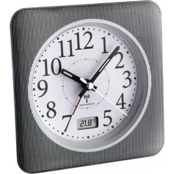 TFA Dostmann Radio-Controlled Alarm Clock with Temperature, Black/Silver 60.1502.10