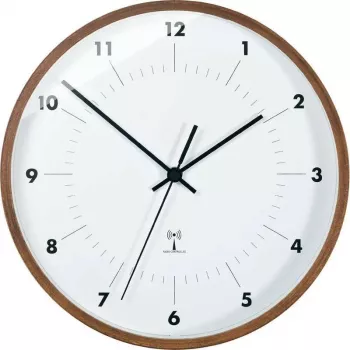 TFA Dostmann Radio-Controlled Wall Clock with Wooden Frame, 25.5 cm Diameter, White Dial, Arabic Numerals, Battery Powered, DCF77 98.1097