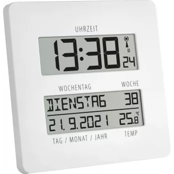 TFA Dostmann Time Line Digital Table Clock White Square (60.4509.02)