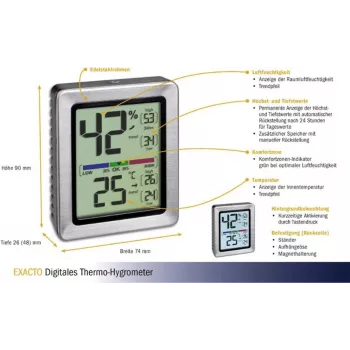 TFA EXACTO Digital Thermo-Hygrometer Silver (30.5047.54)