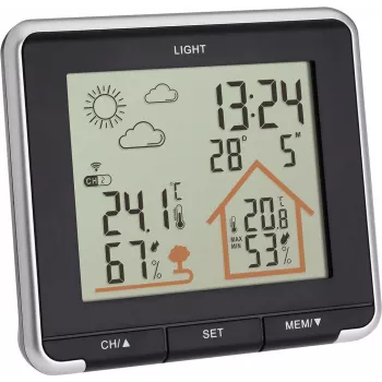 TFA LIFE Radio Weather Station with Indoor/Outdoor Thermometer and Hygrometer, Black/Silver