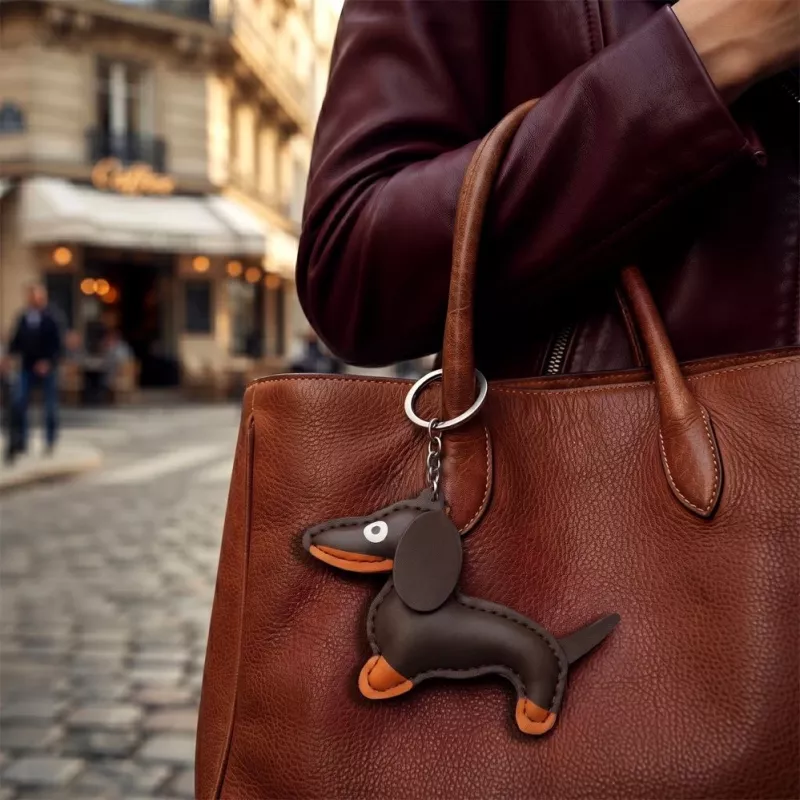 TFO Universal Phone Chain with Dachshund Motif, Brown, 150 cm, Adjustable Crossbody Lanyard with Anchor Patch