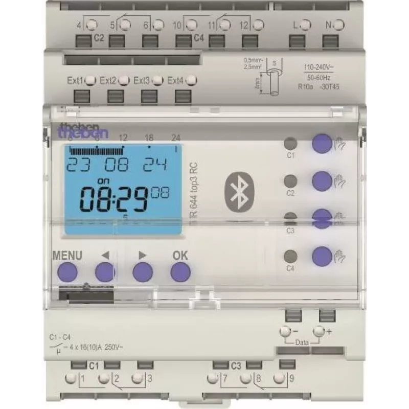 Theben TR 644 top3 BLE RC Digital Time Switch, Annual Program, 2-Channel, DIN Rail 6440330
