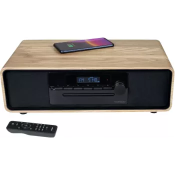 Thomson MIC300IBT 60W Micro Hi-Fi System with Bluetooth, CD, FM Radio, USB, Qi Wireless Charging - Black/Wood TH388657