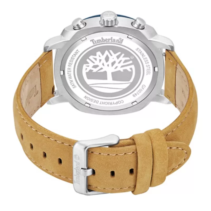 TIMBERLAND Men's Analog Quartz Watch TDWGF0074901 - Blue Dial, Brown Leather Strap, 46mm