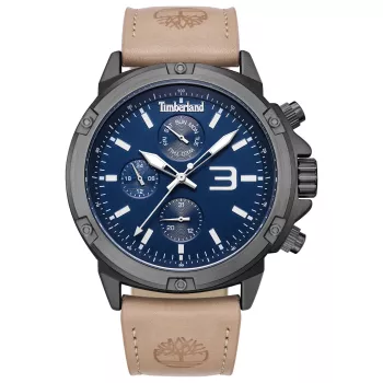 Timberland Men's Henniker II Analog Quartz Watch TDWGF9002902 46 mm Blue Dial Brown Leather Strap