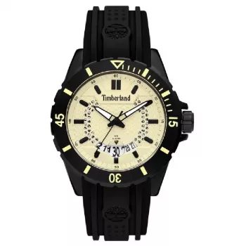 TIMBERLAND Men's Medford 46mm Beige Dial Black Silicone Strap Quartz Watch 15578JSB-14P