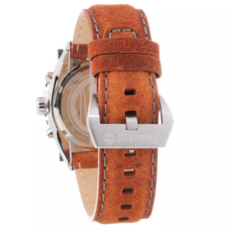 Timberland Men's Watch TBL1331JS-02C 45mm Stainless Steel Quartz Analog Black Dial Brown Leather Strap