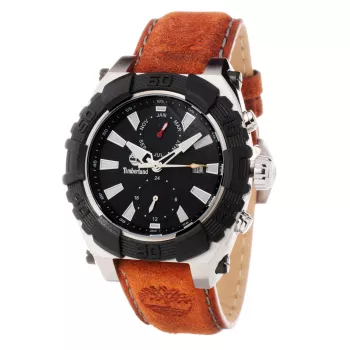 Timberland Men's Watch TBL1331JS-02C 45mm Stainless Steel Quartz Analog Black Dial Brown Leather Strap