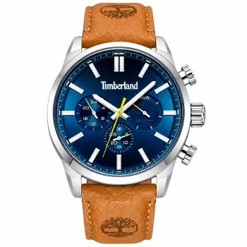 Timberland Men's Watch TDWGF0028702M (53mm) - Stainless Steel Case, Brown Leather Strap, Black Dial
