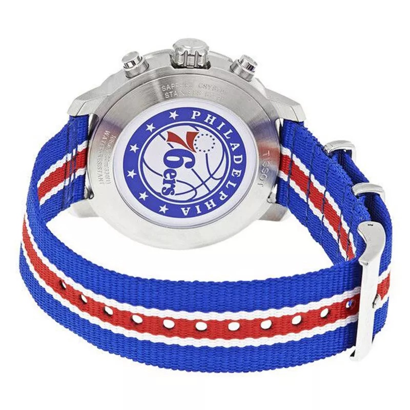TISSOT T-Sport Quickster Men's Chronograph Watch 42mm Silver Dial Blue and Red Nylon Strap T09541717371