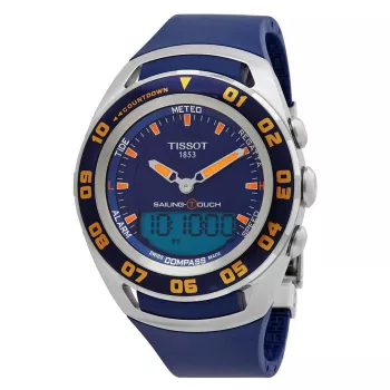 TISSOT T-Touch II Men's Watch T056420270410 - 45mm Titanium Case, Blue Rubber Band, Swiss Quartz Chronograph with Altimeter, Barometer, Compass, Thermometer