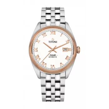 TITONI Airmaster Men's Swiss Automatic Watch 878SRG-657 41mm Rose Gold PVD Stainless Steel Brown Leather