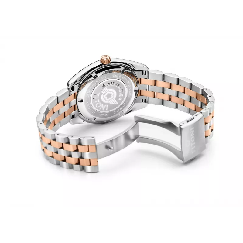 TITONI Men's Automatic Watch 83909SRG-063 38.5mm Rose Gold PVD Stainless Steel Silver Dial Brown Leather Strap