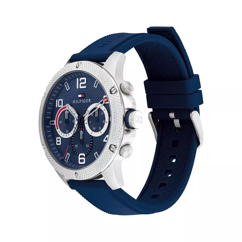 Tommy Hilfiger Men's 1792027 Analog Quartz Watch 44mm Blue Dial Silver Stainless Steel