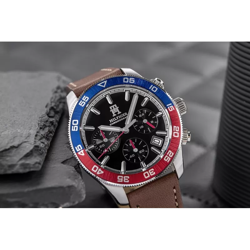 Tommy Hilfiger Men's Damon Quartz Watch 1792166 40mm Blue Dial Brown Leather