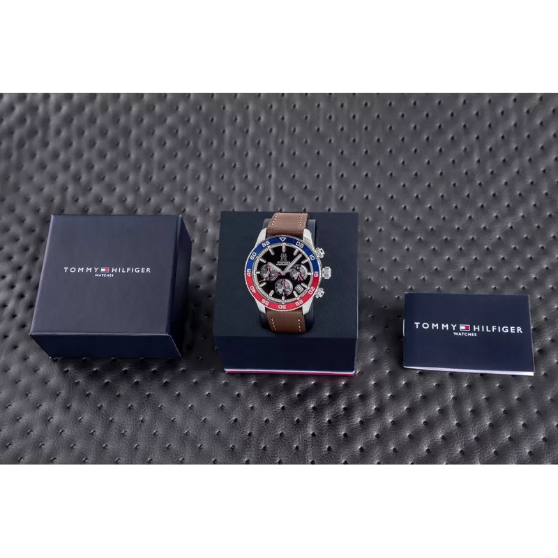Tommy Hilfiger Men's Damon Quartz Watch 1792166 40mm Blue Dial Brown Leather