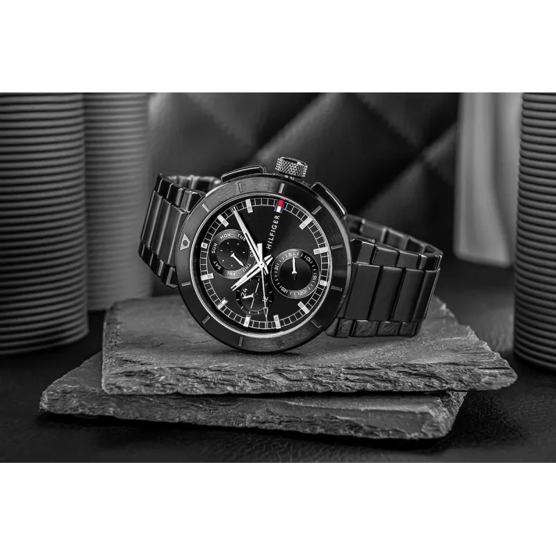 Tommy Hilfiger Men's Decker Quartz Watch 44mm Stainless Steel Blue Dial Brown Leather