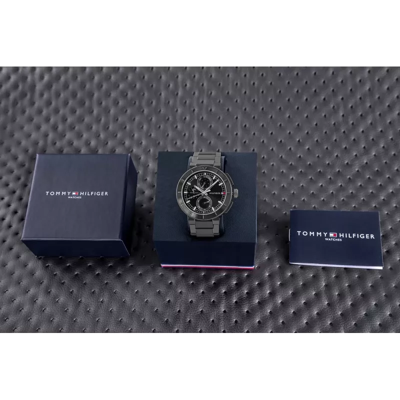 Tommy Hilfiger Men's Decker Quartz Watch 44mm Stainless Steel Blue Dial Brown Leather