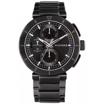 Tommy Hilfiger Men's Decker Quartz Watch 44mm Stainless Steel Blue Dial Brown Leather