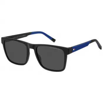 TOMMY HILFIGER TH-2144-S-D51 Men's Rectangular Sunglasses - Black Acetate Frame Grey Polycarbonate Lens 55/19/145 mm