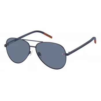 Tommy Hilfiger TJ-0008-S-FLL Unisex Rectangular Sunglasses - Black Acetate Frame, Grey Polycarbonate Lenses, UV400 Protection