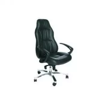 TOPSTAR RS90F AD0 Executive Office Chair, Black Fabric, Polished Aluminum Base, Synchronous Mechanism, Loop Armrests