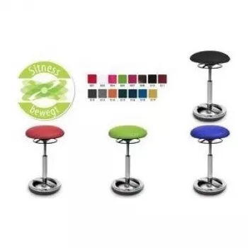 Topstar Sitness High Bob Ergonomic Stool, Black Polyester Seat, Stepless Height Adjustment 580-830 mm, Polished Aluminum Ring Base, 110 kg Capacity SU59 BR0