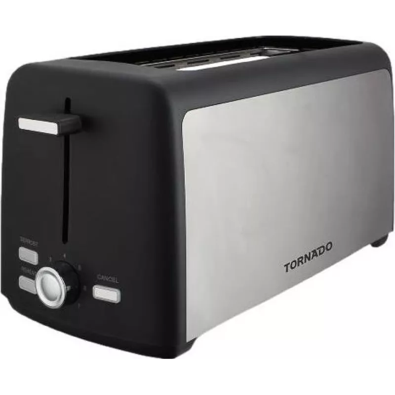 Tornado TTA-7402-GS Toaster - 2 Slice 1400W Pop-Up Toaster with 7 Browning Levels, Black/Silver