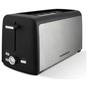 Tornado TTA-7402-GS Toaster - 2 Slice 1400W Pop-Up Toaster with 7 Browning Levels, Black/Silver