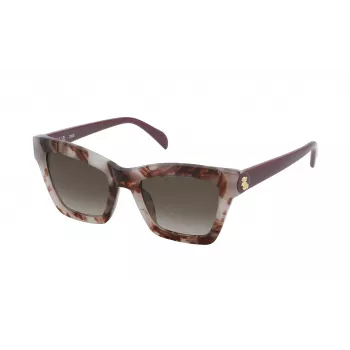 TOUS Women's Sunglasses STOC17-520Z02 Havana Acetate Square Frame Brown Gradient Lens 52/20/140 mm