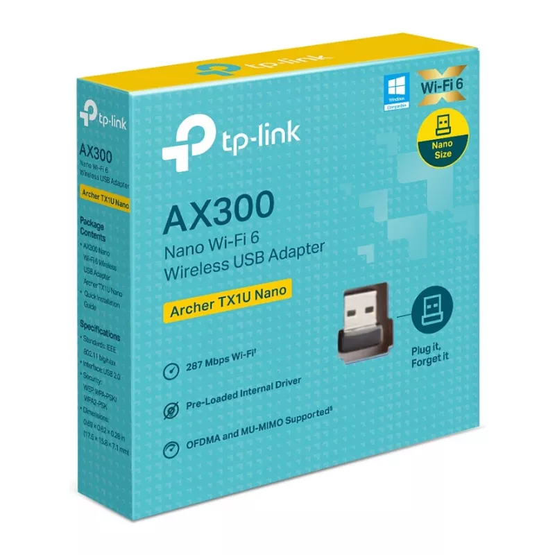 TP-Link Archer TX1U Nano AX300 Wi-Fi 6 USB Adapter with Internal Antennas, USB 2.0