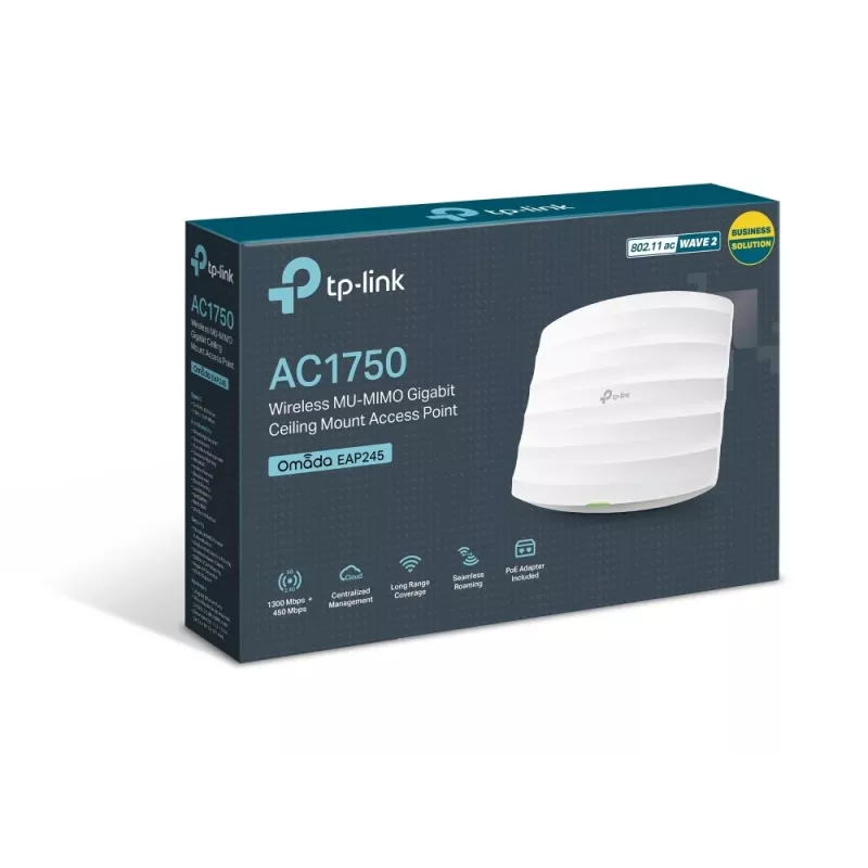 TP-Link EAP245 AC1750 Wireless Dual Band Gigabit Ceiling Mount Access Point, PoE, White
