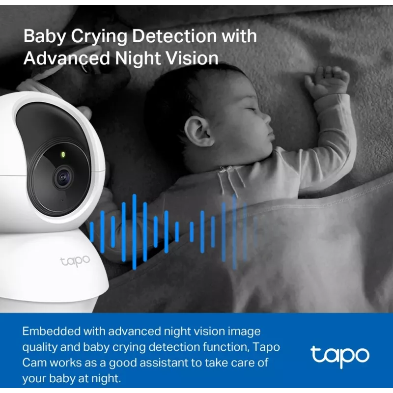 TP-Link Tapo C200C Pan/Tilt Home Security Wi-Fi Camera - 1080p Full HD, 360° Horizontal Range, Two-Way Audio, Night Vision up to 9m, MicroSD up to 256GB, White