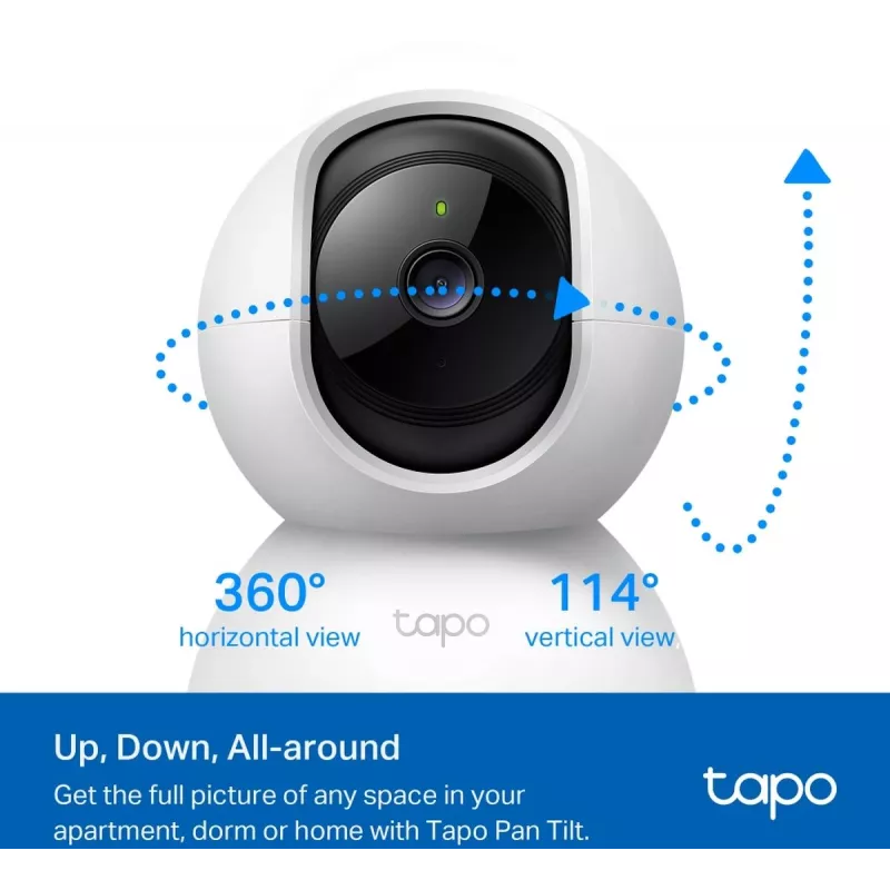 TP-Link Tapo C200C Pan/Tilt Home Security Wi-Fi Camera - 1080p Full HD, 360° Horizontal Range, Two-Way Audio, Night Vision up to 9m, MicroSD up to 256GB, White