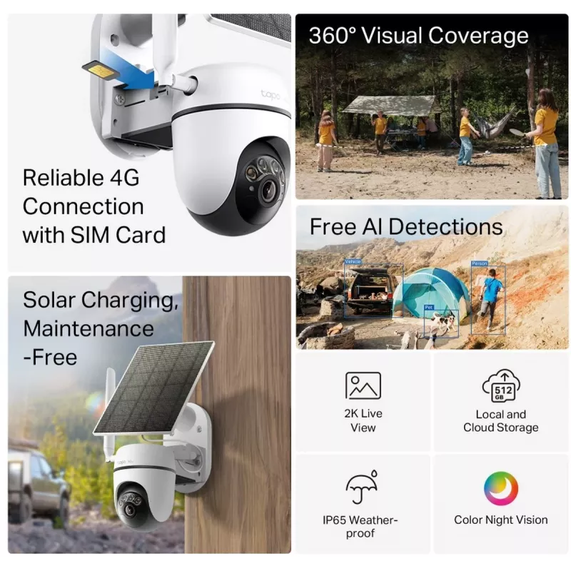 TP-LINK Tapo C615G KIT V1 Solar-Powered Security Camera Kit - Outdoor PTZ Network Surveillance Camera, Dustproof/Weatherproof, Day&Night Colour
