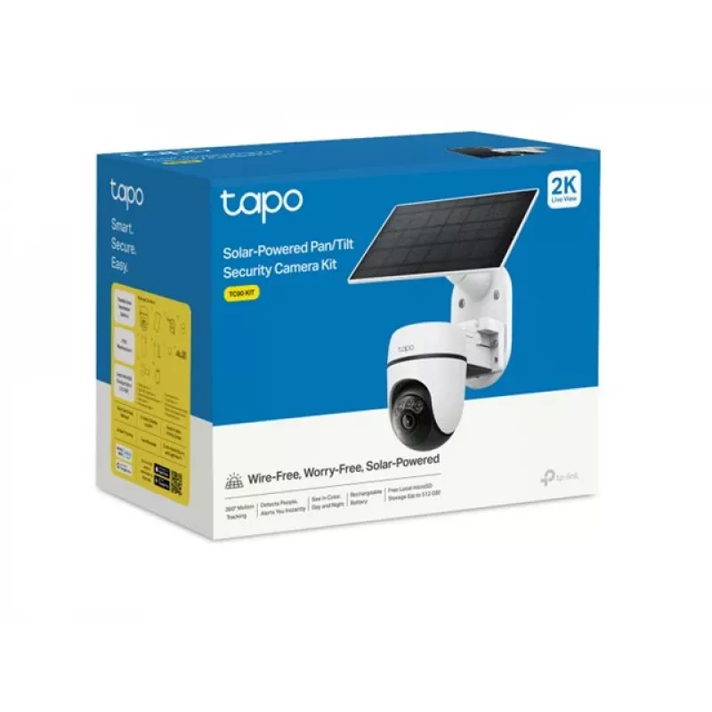 TP-Link Tapo TC90 KIT Solar-Powered Pan/Tilt Security Camera Kit, 2K QHD, Outdoor, Battery & Solar, IP65, Colour Night Vision, Wireless, 1 Camera