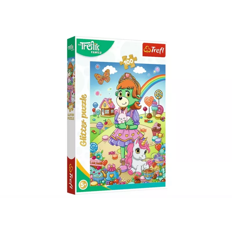 TREFL PUZZLE Puzzle with Glitter Treflik Family 100 pcs. Glitter Trefliki Trefl 14833
