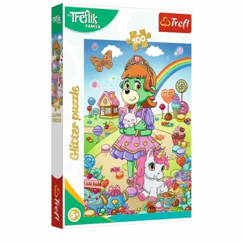 TREFL PUZZLE Puzzle with Glitter Treflik Family 100 pcs. Glitter Trefliki Trefl 14833