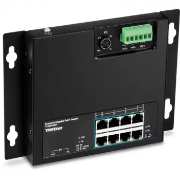 TRENDnet TI-PG102F Industrial 8-Port Gigabit PoE+ Switch (240W, DIN-Rail, IP30, Fanless)