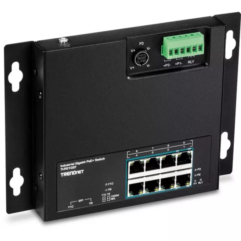 TRENDnet TI-PG102F Industrial 8-Port Gigabit PoE+ Switch (240W, DIN-Rail, IP30, Fanless)